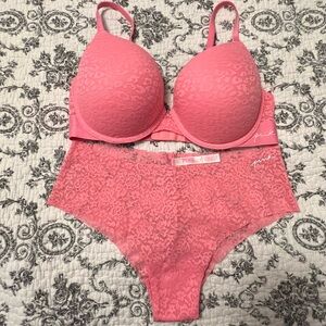 COPY - PINK Coral Lace Bra & Panty Set
